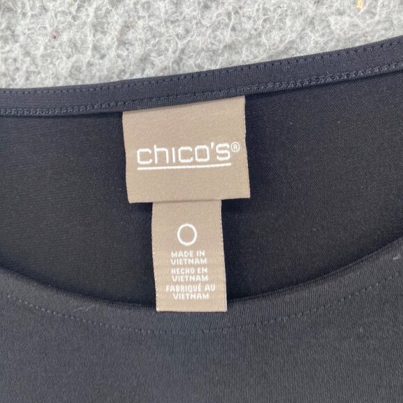 Chicos Top Womens 0 US Small Black Blue Floral Drops Bishop Long Sleeve Knit NWT - Picture 5 of 11